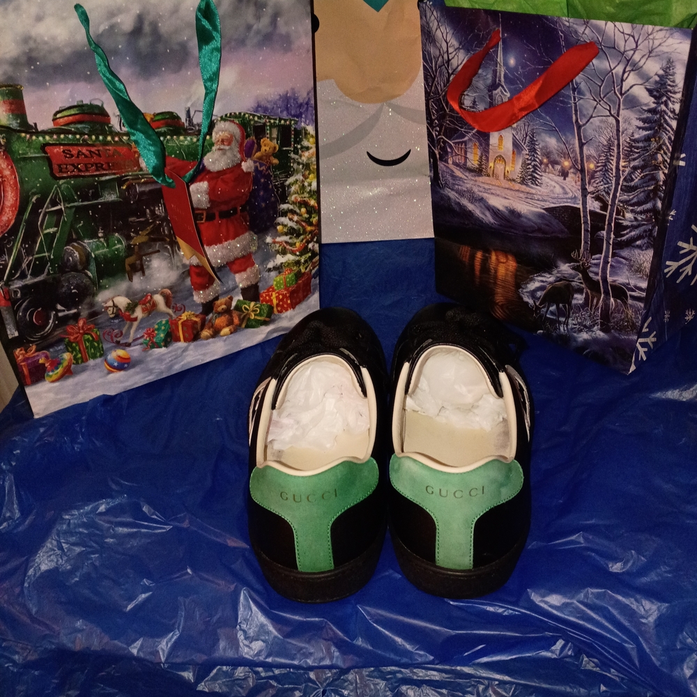Gucci Black and Green Leather Sneakers - Picture 3 of 7
